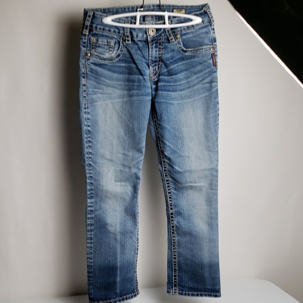 Blue Ankle Cropped Jeans with Faded Denim Look